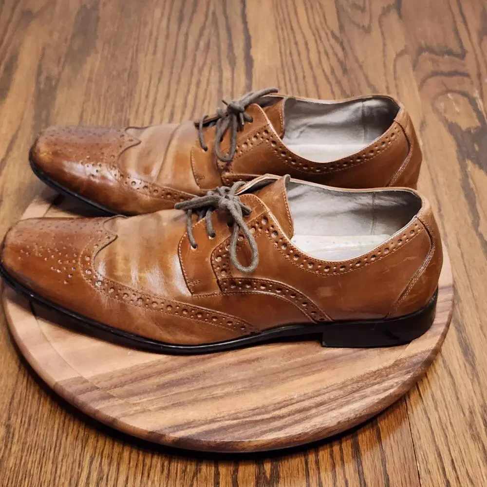 Stacy Adams Dress Shoes Mens Size 11 Brown Leather Brogue Wingtip 24738-221